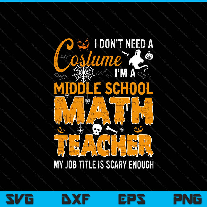 I Don't Need A Costume Middle School Math Teacher Halloween SVG PNG Digital Printable Files
