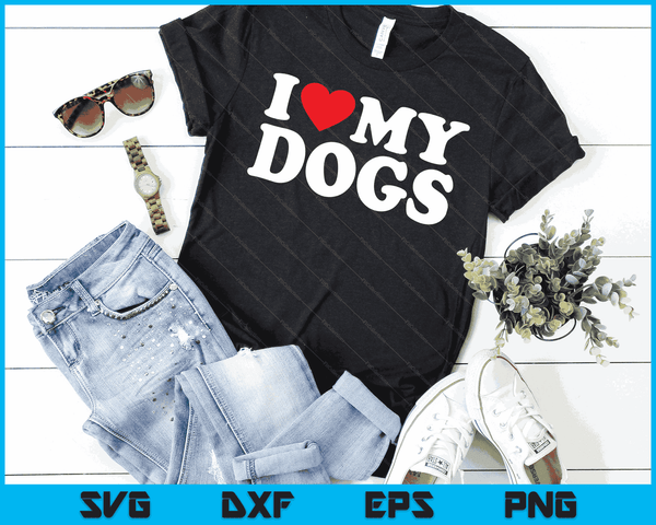 Ik hou van mijn honden met hart SVG PNG digitale snijbestanden