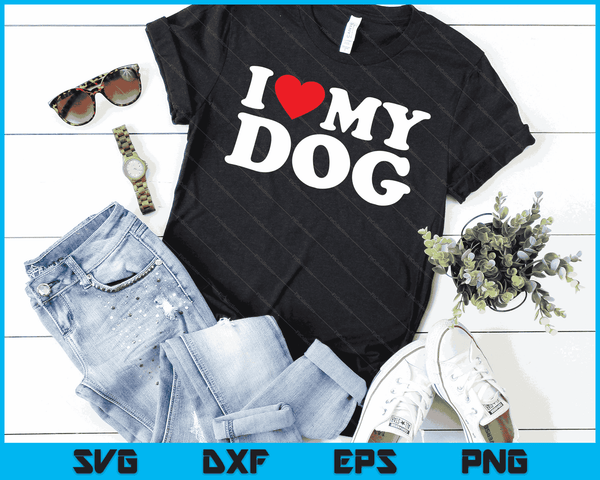 Ik hou van mijn hond met hart SVG PNG digitale snijbestanden