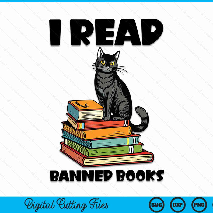 I read banned books black cat reader bookworm SVG PNG cut file for Cricut