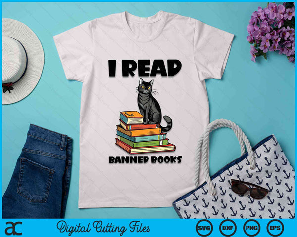 I Read Banned Books Black Cat Reader Bookworm SVG PNG Digital Cutting File