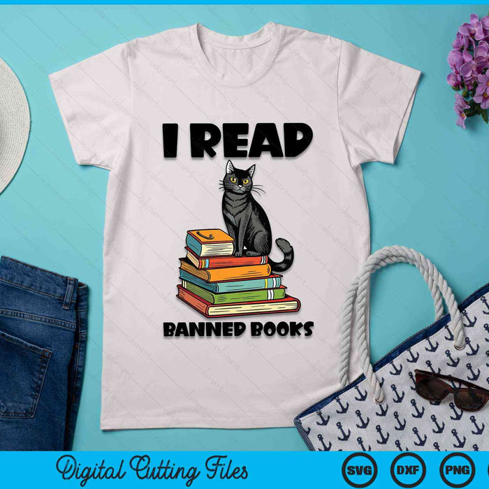 I Read Banned Books Black Cat Reader Bookworm SVG PNG Digital Cutting File