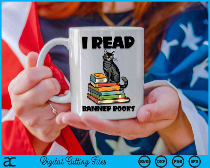 I Read Banned Books Black Cat Reader Bookworm SVG PNG Digital Cutting File