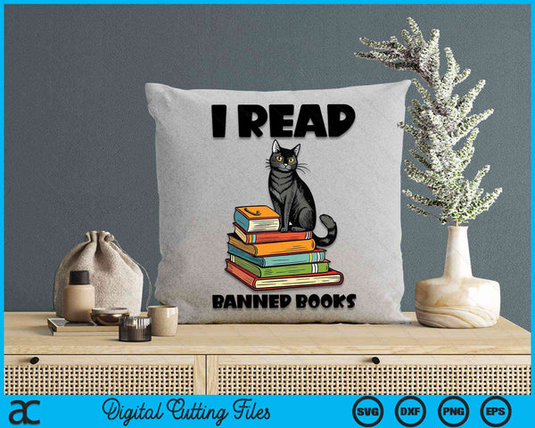 I Read Banned Books Black Cat Reader Bookworm SVG PNG Digital Cutting File