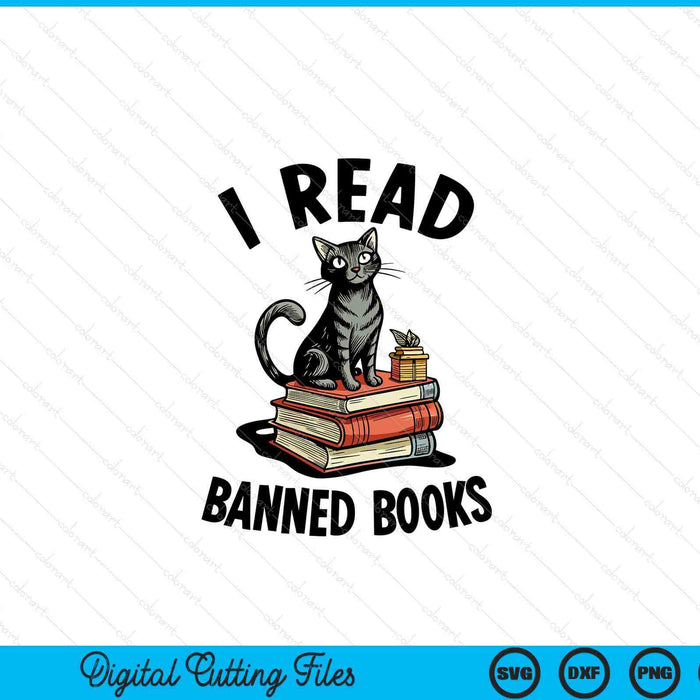 I read banned books black cat reader bookworm women SVG PNG cut file for Cricut