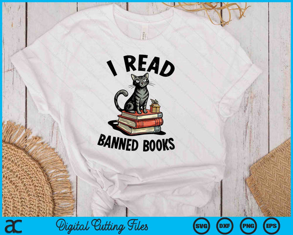 I Read Banned Books Black Cat Reader Bookworm Women SVG PNG Digital Cutting Files