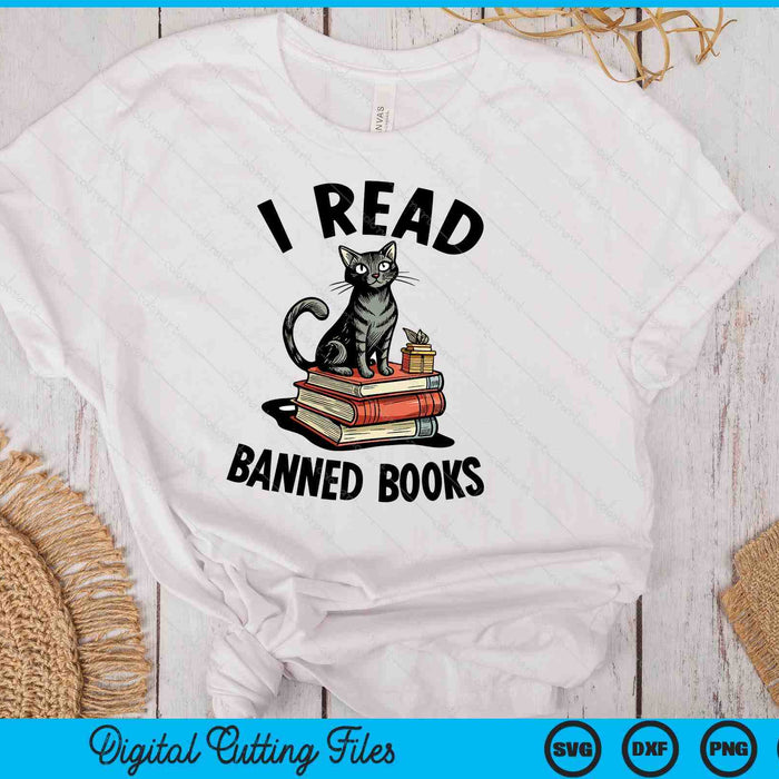 I Read Banned Books Black Cat Reader Bookworm Women SVG PNG Digital Cutting Files