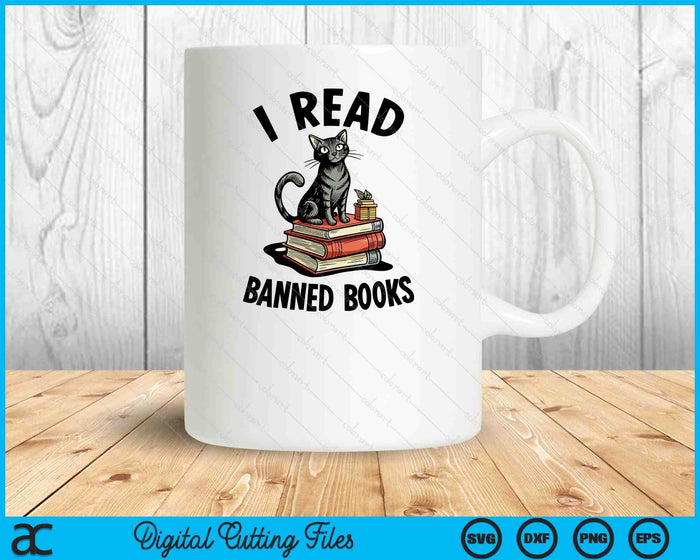 I Read Banned Books Black Cat Reader Bookworm Women SVG PNG Digital Cutting Files