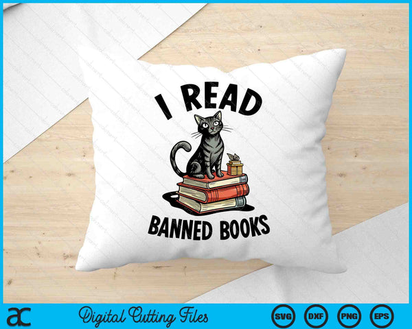 I Read Banned Books Black Cat Reader Bookworm Women SVG PNG Digital Cutting Files