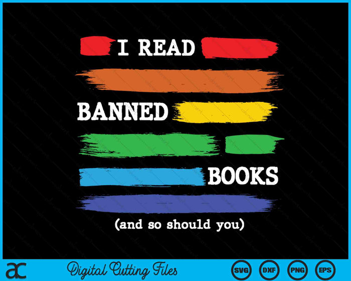 Ik lees verboden boeken Kleurrijke Nationale Bibliothecaris Week 2024 SVG PNG Digitale Snijbestanden