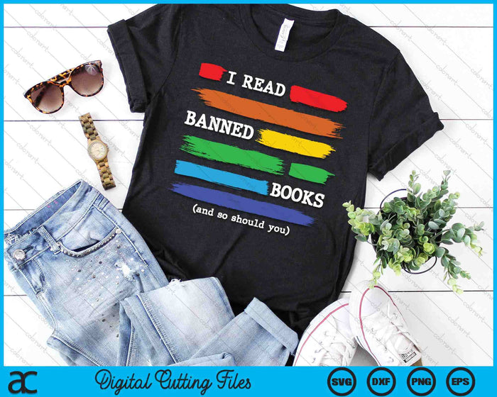 Ik lees verboden boeken Kleurrijke Nationale Bibliothecaris Week 2024 SVG PNG Digitale Snijbestanden
