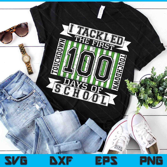 I Tackled The First 100 Days Of School Vintage Football SVG PNG Digital Printable Files