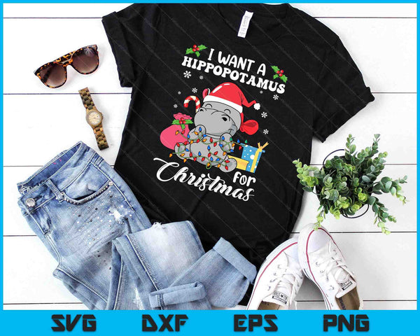 I Want A Hippopotamus For Christmas Hippo Christmas Pajamas SVG PNG Digital Cutting Files