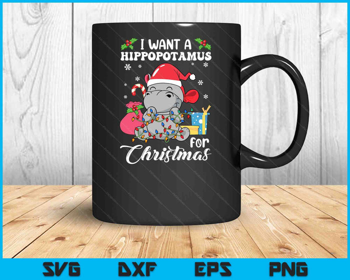 Ik wil een nijlpaard voor Kerstmis Hippo kerstpyjama SVG PNG digitale snijbestanden
