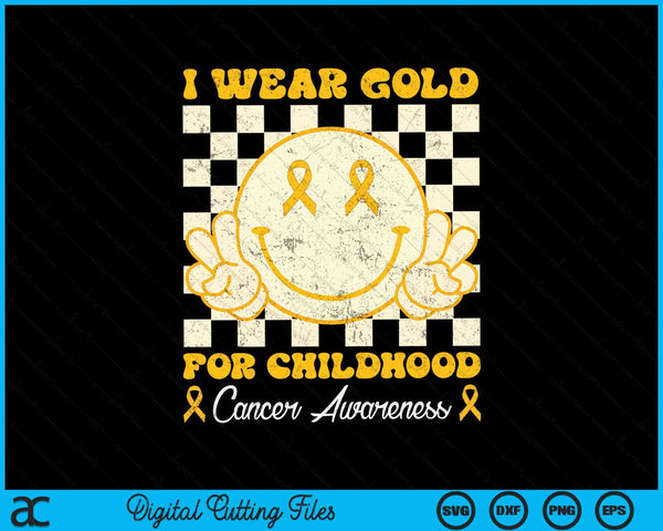 I wear gold for childhood cancer awareness smile face groovy SVG cut file