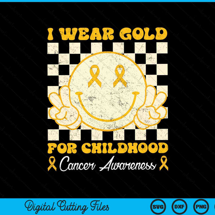 I wear gold for childhood cancer awareness smile face groovy SVG cut file
