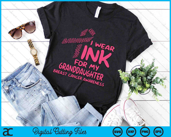 I Wear Pink For My Granddaughter Ribbon Kids Breast Cancer Awareness SVG PNG Digital Cutting File