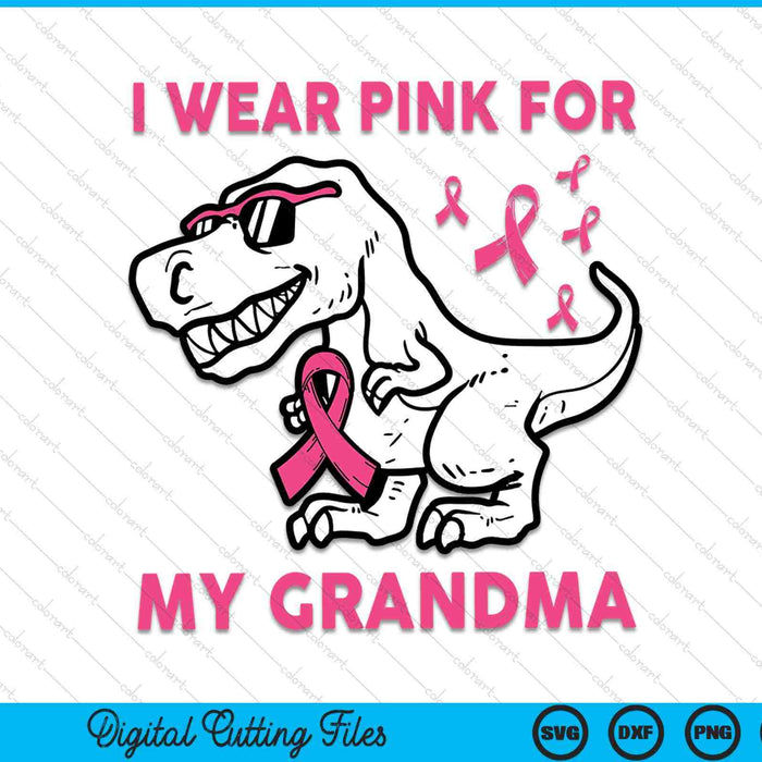 I Wear Pink For My Grandma Breast Cancer Dinosaur SVG PNG Digital Cutting Files