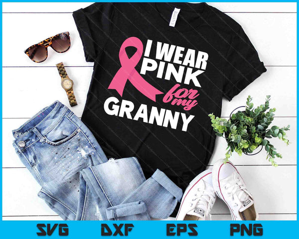 Ik draag roze voor mijn oma borstkanker bewustzijn SVG PNG snijden afdrukbare bestanden