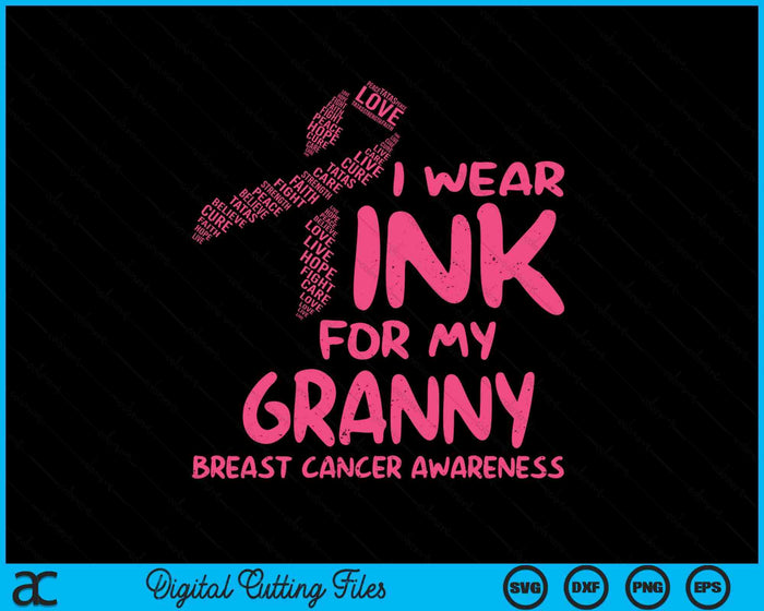 I Wear Pink For My Granny Ribbon Kids Breast Cancer Awareness SVG PNG Digital Cutting File