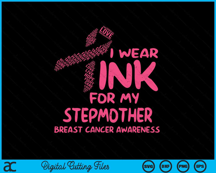 I Wear Pink For My Stepmother Ribbon Kids Breast Cancer Awareness SVG PNG Digital Cutting File