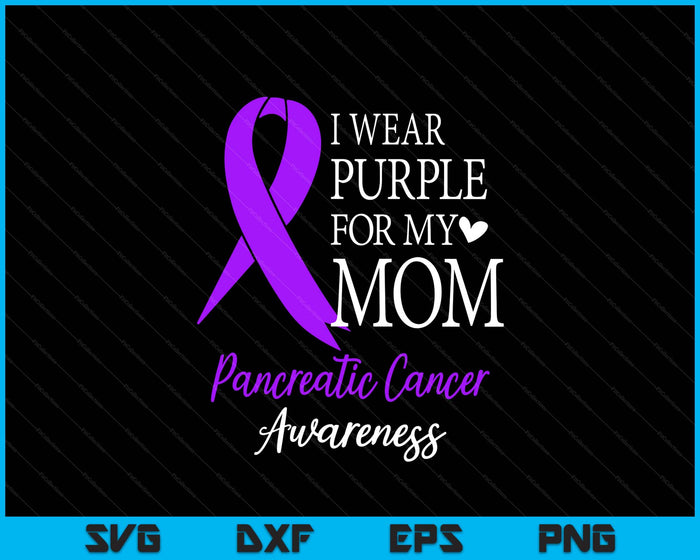 I Wear Purple For My Mom Gift Pancreatic Cancer Awareness SVG PNG Digital Printable Files