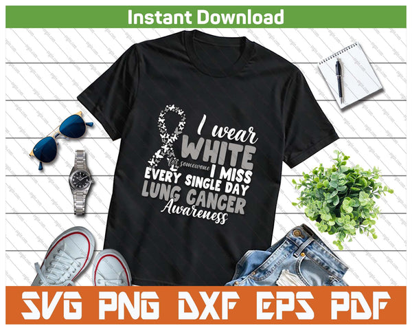 White Ribbon Lung Cancer Survivor SVG PNG Cutting Files