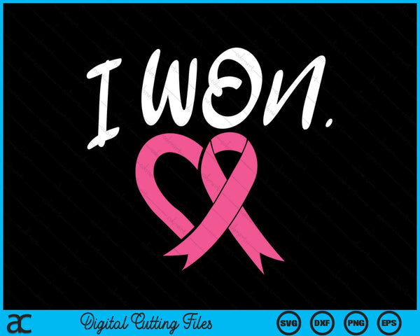 I won breast cancer awareness support pink ribbon SVG cut file