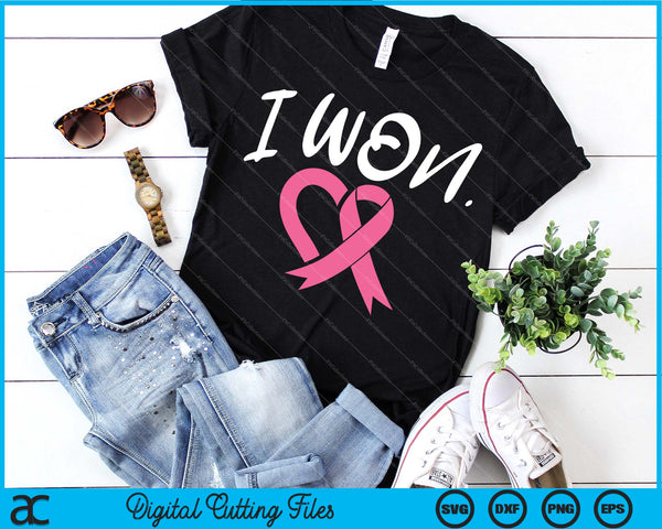 Ik heb borstkankerbewustzijn gewonnen, steun Pink Ribbon Survivor SVG PNG, afdrukbare bestanden snijden - on a t-shirt