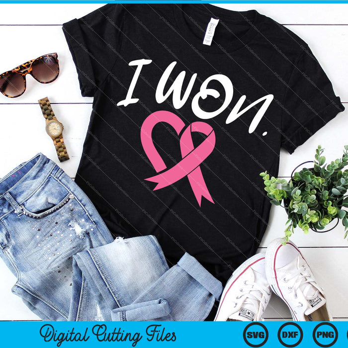 Black t-shirt printed with I won pink ribbon