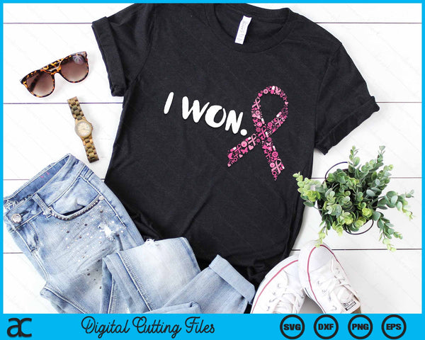 I Won Breast Cancer Awareness Support Pink Ribbon Survivor SVG PNG Digital Cutting File