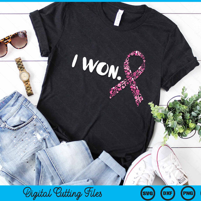 I Won Breast Cancer Awareness Support Pink Ribbon Survivor SVG PNG Digital Cutting File