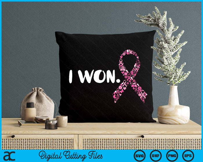 I Won Breast Cancer Awareness Support Pink Ribbon Survivor SVG PNG Digital Cutting File