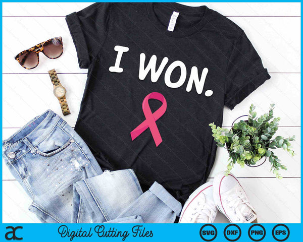 I Won Survivor Breast Cancer Awareness SVG PNG Digital Cutting Files - on a t-shirt