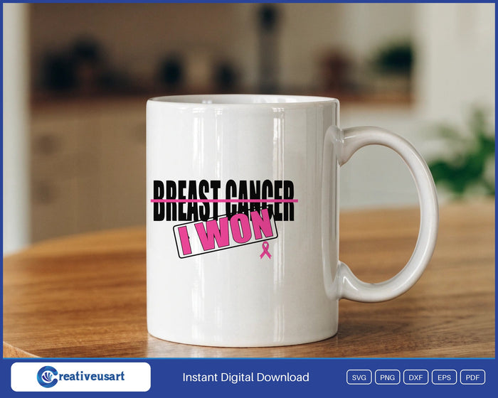 I Won Breast Cancer Survivor Stamp SVG design on a white coffee mug