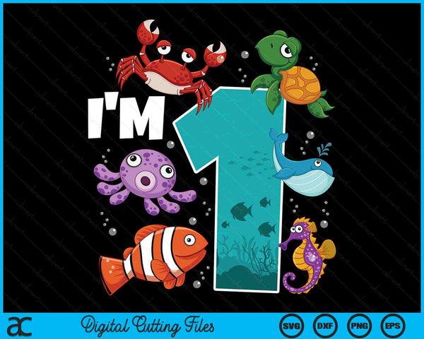 I'm 1 Ocean See Underwater 1 Year Old Under The Sea Birthday Party Digital Printable SVG PNG Files