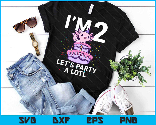 I'm 2 Bday Axolotl Party Cute 2nd Birthday Kids Axolotl SVG PNG Digital Printable Files