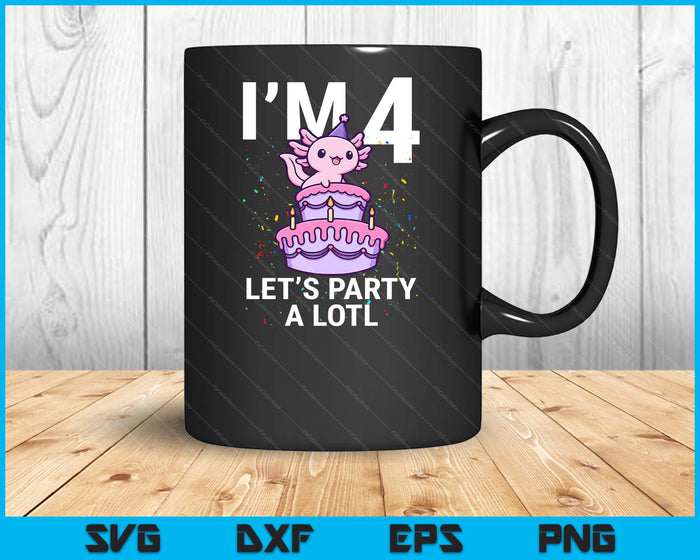 I'm 4 Bday Axolotl Party Cute 4th Birthday Kids Axolotl SVG PNG Digital Printable Files