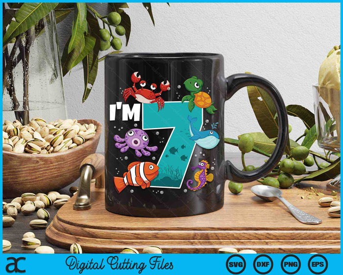 Ik ben 7 Ocean See Underwater 7 jaar oud onder de zee Birthday Party SVG PNG digitale afdrukbare bestanden