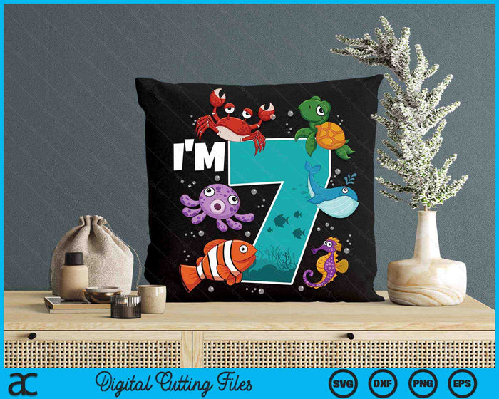 Ik ben 7 Ocean See Underwater 7 jaar oud onder de zee Birthday Party SVG PNG digitale afdrukbare bestanden