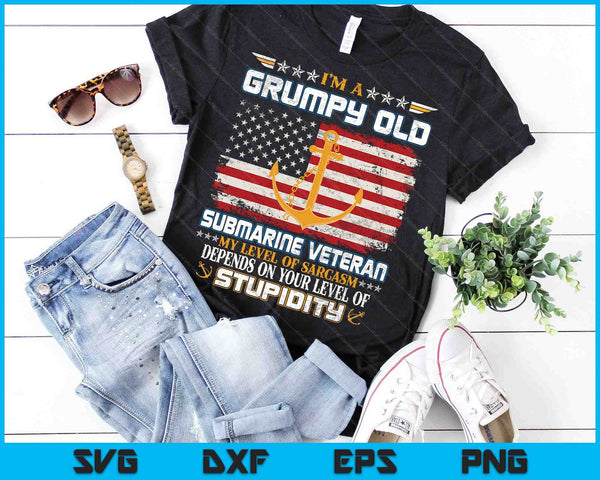 I'm A Grumpy Old Submarine Veteran Submariner Flag Vintage SVG PNG Digital Cutting Files