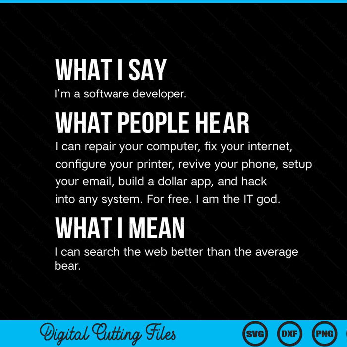 I'm A Software Developer Programming SVG PNG Digital Cutting Files
