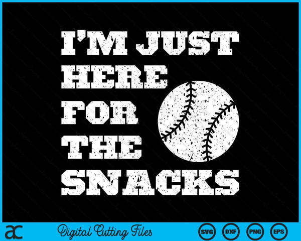 Ik ben hier gewoon voor de snacks Leuke Vintage honkbal voor kinderen SVG PNG digitale snijbestanden
