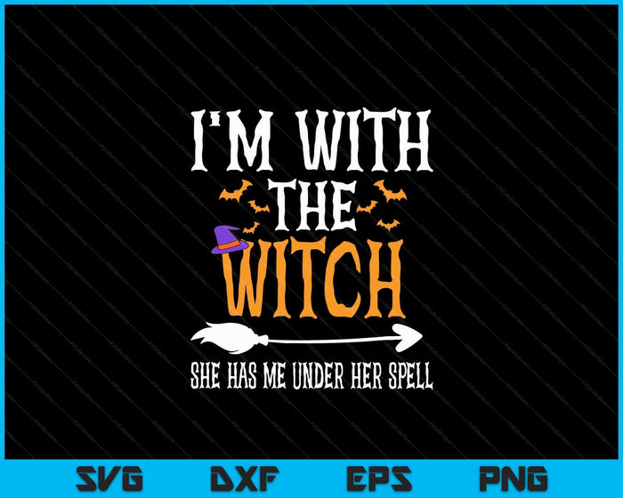 I'm With The Witch Funny Halloween Couples Costume SVG PNG Digital Cutting Files