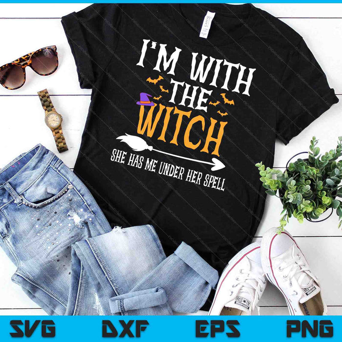 I'm With The Witch Funny Halloween Couples Costume SVG PNG Digital Cutting Files