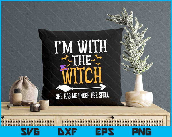 I'm With The Witch Funny Halloween Couples Costume SVG PNG Digital Cutting Files