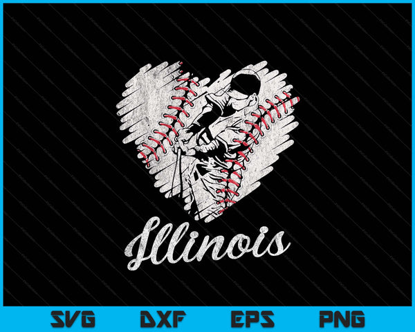 Illinois Baseball Heart Distressed Vintage Baseball Fans SVG PNG Digital Printable Files