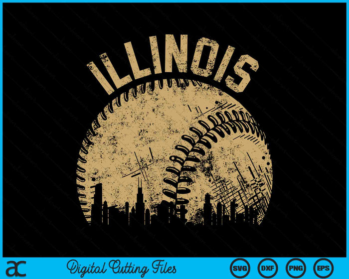 Illinois Baseball Skyline Player Coach Fan SVG PNG Digital Printable Files