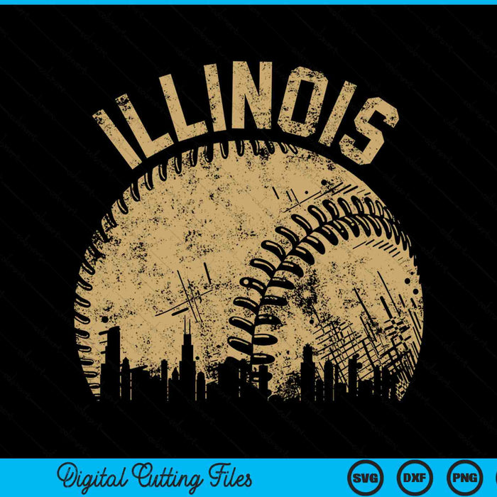 Illinois Baseball Skyline Player Coach Fan SVG PNG Digital Printable Files