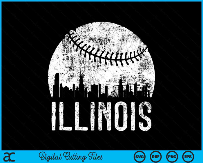 Illinois Skyline Vintage Illinois Baseball SVG PNG Digital Cutting Files